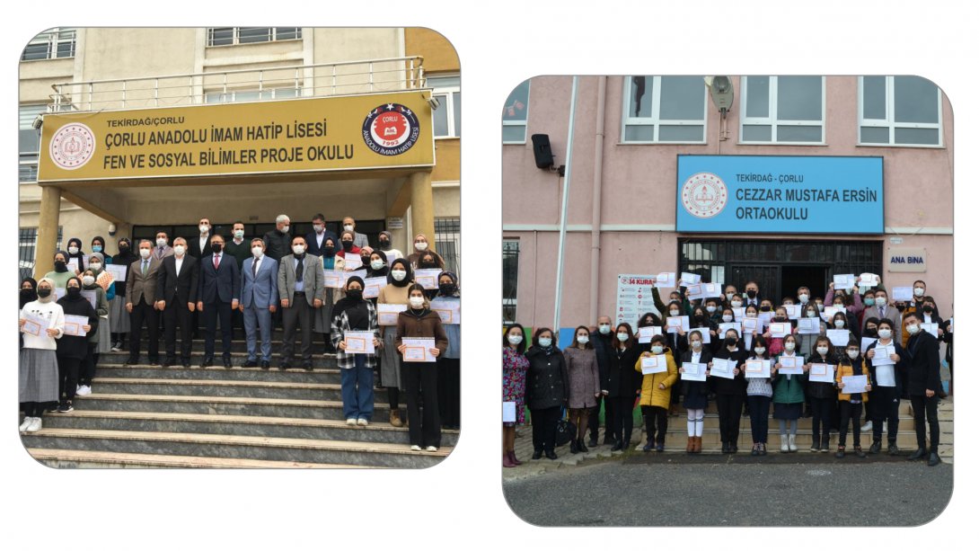 Çorlu Kaymakamı Cafer Sarılı'nın Katılımlarıyla Cezzar Mustafa Ersin Ortaokulu ve Çorlu Anadolu İmam Hatip Lisesinde Karne Dağıtım Töreni Gerçekleştirildi