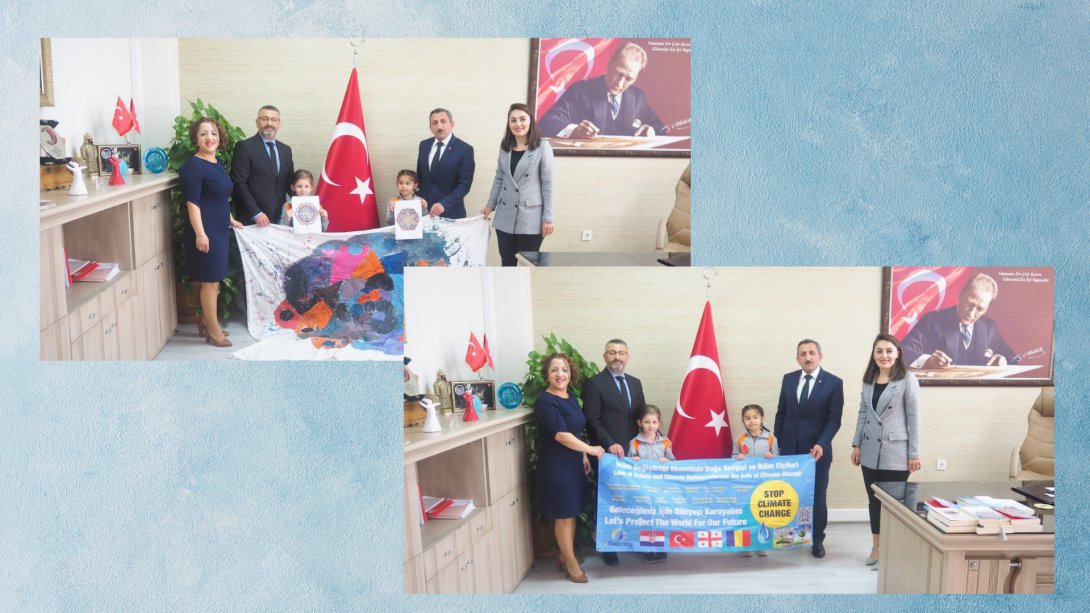 Yunus Emre İlkokulu eTwinning Ekibi İlçe Milli Eğitim Müdürümüz Hüseyin Erdoğan'ı Makamında Ziyaret Etti